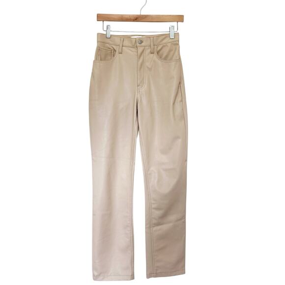 Abercrombie Tan 90s Straight Ultra High Rise Vegan Leather Pants Sz 26 - Picture 1 of 4
